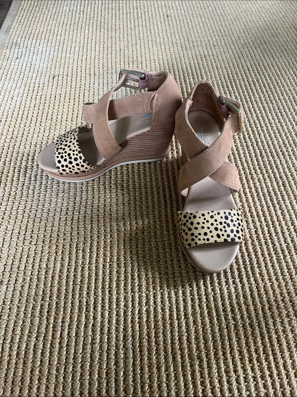 Dr. Scholls Tan and Cheetah Wedge Heeled Sandals